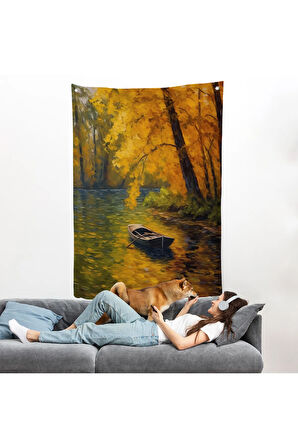 Ormandaki Akarsuda İlerleyen Tekne Duvar Örtüsü-7598