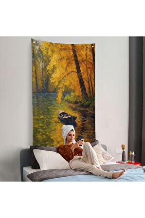 Ormandaki Akarsuda İlerleyen Tekne Duvar Örtüsü-7598