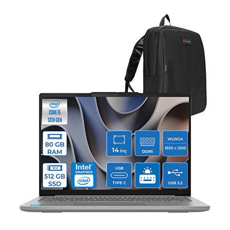 Lenovo Ideapad Slim 5 Intel I5 13420H 80GB Ddr5 512GB SSD Intel UHD Graphics 14" Wuxga OLED 400NITS Windows 11 Home Taşınabilir Bilgisayar ID83HR0070TRH21 + Zettaçanta