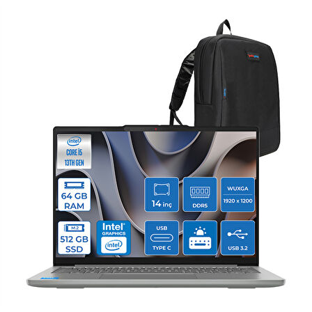 Lenovo Ideapad Slim 5 Intel I5 13420H 64GB Ddr5 512GB SSD Intel UHD Graphics 14" Wuxga OLED 400NITS Windows 11 Pro Taşınabilir Bilgisayar ID83HR0070TRH21 + Zettaçanta