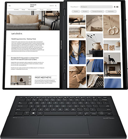 Asus Zenbook Duo Intel Core Ultra 7 255H 32GB Ddr5 1tb SSD Intel Arc Graphics WIN11PRO 14" 3k OLED 120Hz 500NITS Dokunmatik Taşınabilir Bilgisayar UX8406CAP02 + Zettaçanta