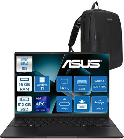 Asus Vivobook S14 Intel Core Ultra 7 258V 32GB Ddr5 512GB SSD Intel Arc Graphics WIN11PRO 14" Wuxga OLED 600NITS Taşınabilir Bilgisayar S5406SAP01 + Zettaçanta