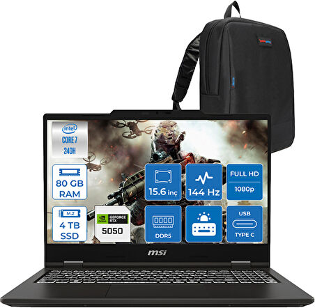 Msı Venture Pro 15 Intel Core 7 240H 80GB Ddr5 4tb SSD 8GB/RTX5050/45W 15.6" Fhd 144Hz IPS Windows 11 Home Taşınabilir Bilgisayar A2RWEG50H24 + Zettaçanta