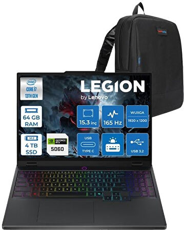 Lenovo Legion 5 Intel Core I7 13650HX 64GB Ddr5 4tb SSD 8GB/RTX5060/115W 15.3" Wuxga 165Hz IPS 100% Srgb Windows 11 Home Taşınabilir Bilgisayar 83LY00AXTRH24 + Zettaçanta