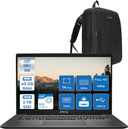 Msı Modern 14 Intel Core I5 1334U 40GB Ddr4 2tb SSD Intel Iris Xe Graphics 14.0" Fhd IPS Freedos Taşınabilir Oyuncu Bilgisayarı F13MGF15 + Zettausbbellek