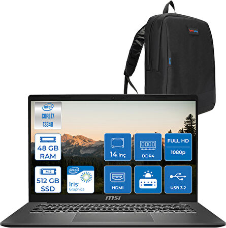 Msı Modern 14 Intel Core I5 1334U 48GB Ddr4 512GB SSD Intel Iris Xe Graphics 14.0" Fhd IPS WIN11PRO Taşınabilir Oyuncu Bilgisayarı F13MGP17 + Zettausbbellek