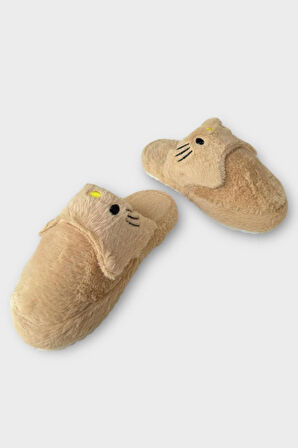 Kışlık Kadın HelloKitty Figürlü Kaydırmaz Taban Ev Ayakkabısı Panduf KAHVERENGİ