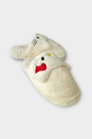 Kışlık Kadın HelloKitty Figürlü Kaydırmaz Taban Ev Ayakkabısı Panduf BEYAZ