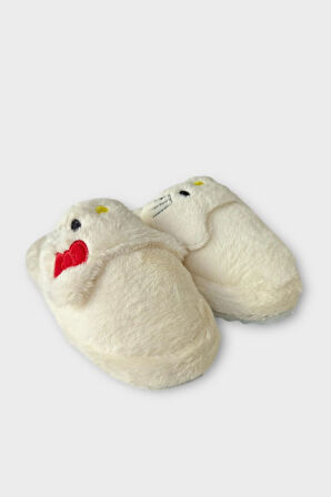 Kışlık Kadın HelloKitty Figürlü Kaydırmaz Taban Ev Ayakkabısı Panduf BEYAZ