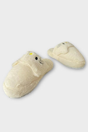 Kışlık Kadın HelloKitty Figürlü Kaydırmaz Taban Ev Ayakkabısı Panduf BEYAZ