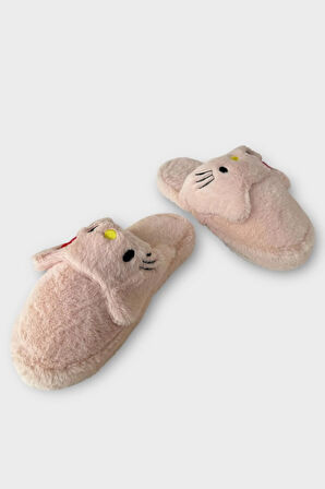 Kışlık Kadın HelloKitty Figürlü Kaydırmaz Taban Ev Ayakkabısı Panduf PUDRA