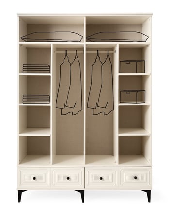 Alaska 4 Kapaklı %100 MDF Elbise Dolabı Gardrop 154x54x212