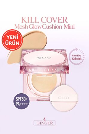 Yoğun Nem ve Işıltı Veren Cushion CLIO Kill Cover Mesh Glow Cushion Mini (4 Ginger) SPF50+ PA++++