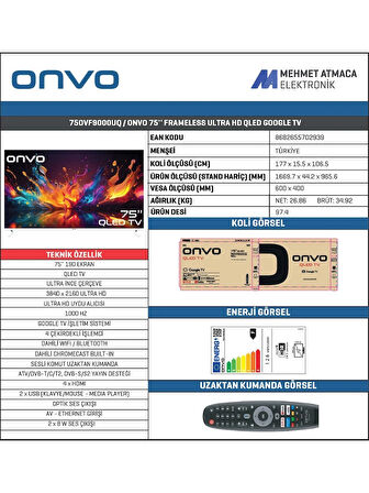 Onvo 75OVF9001UQ Ultra HD 75" 190 Ekran Uydu Alıcılı Google Smart QLED TV