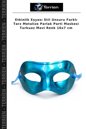 Etkinlik Eşyası Stil Unsuru Farklı Tarz Metalize Parlak Parti Maskesi Turkuaz Mavi Renk 16x7 cm