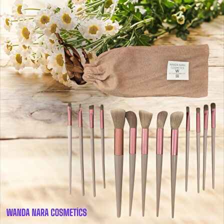 Wanda Nara Cosmetics Profosyonel Premium Beauty Kahve-Gri Makyaj Aplikatör Fırçası 14 Lü Set