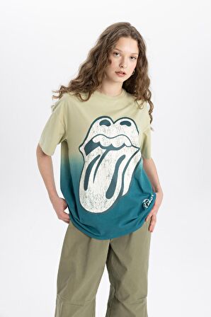 DeFacto Rolling Stones Oversize Geniş Kalıp Bisiklet Yaka Kısa Kollu Tişört C3770AX24SMKH447