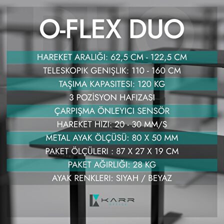 O-Flex Duo Çift Motorlu Elektrikli Yükseklik Ayarlı Masa - 140x70 - Beyaz