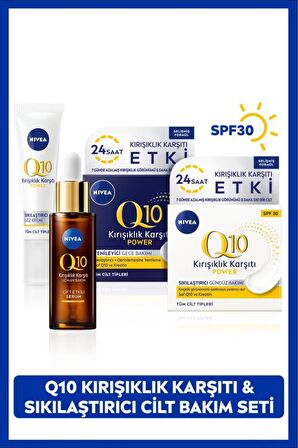 Nivea Q10 Çift Etkili Serum 30ml, Sıkılaştırıcı Göz Bakım Kremi, Yenileyici Gece Bakım Kremi, Gündüz Kremi