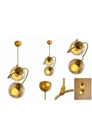 Modern Gold 2’li Cam Küre Sarkıt Avize Bal Camlı E27 Duylu Ampulsüz