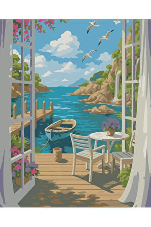 Sayılarla Boyama Seti 40x50 Cm (Çıtalı) Fırça Boya Dahil Numaralı Tuval Cam Manzaralı