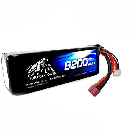 Leopard Power 6200 mAh 7.4V 2S 40C Lityum Polimer Lipo Batarya Pil T Plug