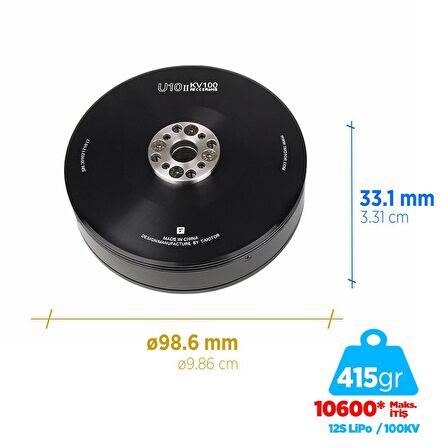 T-Motor U Power Type U10 II 100KV Brushless Fırçasız UAV Motor Multikopter Multi-rotor Quadcopter Hexacopter Drone Motoru