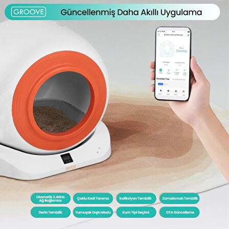Groove Q-Clean Wi-Fi Otomatik Akıllı Kedi Tuvaleti Turuncu (Ultra Sessiz+Akıllı Sprey Koku Giderici+APP Kontrol+Akıllı Sensör)