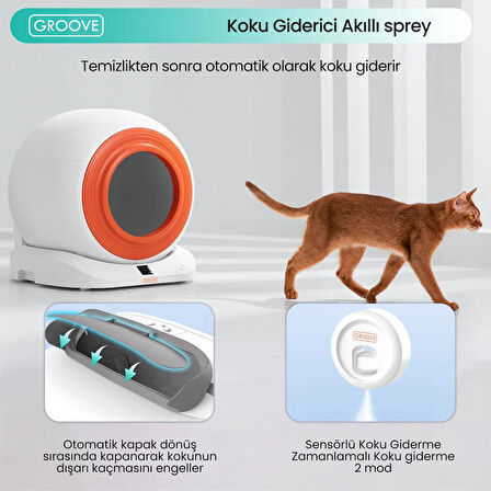 Groove Q-Clean Wi-Fi Otomatik Akıllı Kedi Tuvaleti Turuncu (Ultra Sessiz+Akıllı Sprey Koku Giderici+APP Kontrol+Akıllı Sensör)
