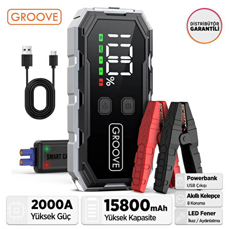 GROOVE F11 15800mAh 2000A Akü Takviye Cihazı Taşınabilir Jump Starter (Powerbank+Led Lamba+LCD Ekran)