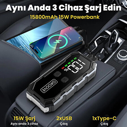 GROOVE F11 15800mAh 2000A Akü Takviye Cihazı Taşınabilir Jump Starter (Powerbank+Led Lamba+LCD Ekran)