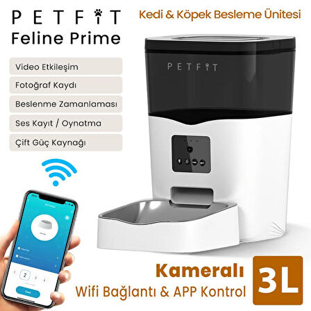 Petfit Feline Prime 3L Wi-Fi Kameralı Akıllı Otomatik Kedi Köpek Mama Kabı Besleme Ünitesi (Sesli Komut+Çelik Kase+APP Kontrol)