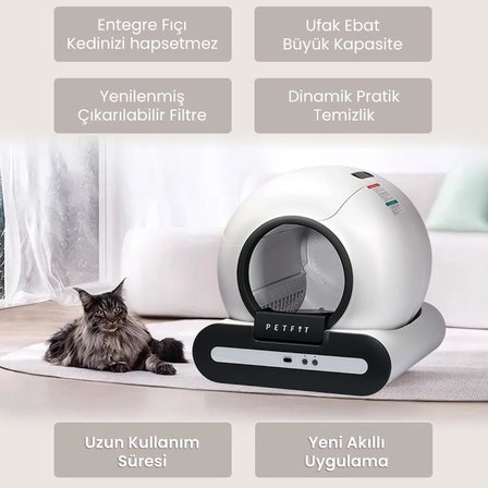 Petfit Ti+ 65L Wi-Fi Akıllı Otomatik Kedi Tuvaleti Kum Kabı Siyah (Ultra Sessiz+APP Kontrol+Akıllı Sensör+UV Filtre)