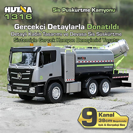 HUINA 1316 1/18 RC Sis Püskürtme Kamyonu İş Makinesi Uzaktan Kumandalı RC Model - 2.4Ghz Gerçekçi Similasyon Ses ve Işık Sistemi