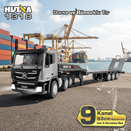 HUINA 1318 1/24 RC Dorse ve Römorklu Tır Kamyon Uzaktan Kumandalı İş Makinesi RC Model - 2.4Ghz Gerçekçi Similasyon Ses ve Işık Sistemi