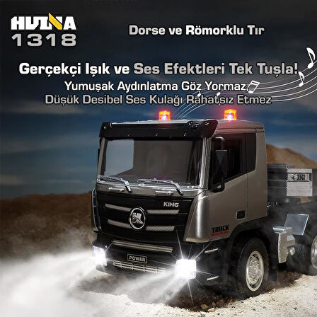 HUINA 1318 1/24 RC Dorse ve Römorklu Tır Kamyon Uzaktan Kumandalı İş Makinesi RC Model - 2.4Ghz Gerçekçi Similasyon Ses ve Işık Sistemi