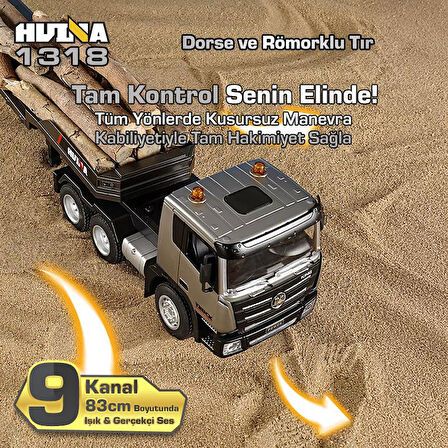 HUINA 1318 1/24 RC Dorse ve Römorklu Tır Kamyon Uzaktan Kumandalı İş Makinesi RC Model - 2.4Ghz Gerçekçi Similasyon Ses ve Işık Sistemi