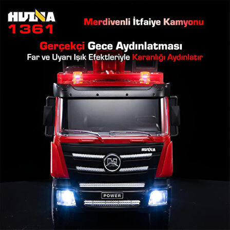 HUINA 1361 1/18 15CH RC Model Uzaktan Kumandalı Merdivenli Yangın Söndürme İtfaiye Kamyonu İş Makinesi -Su Püskürtme Fonksiyonlu-2.4G Gerçekçi Similasyon Ses ve Işık Sistemi