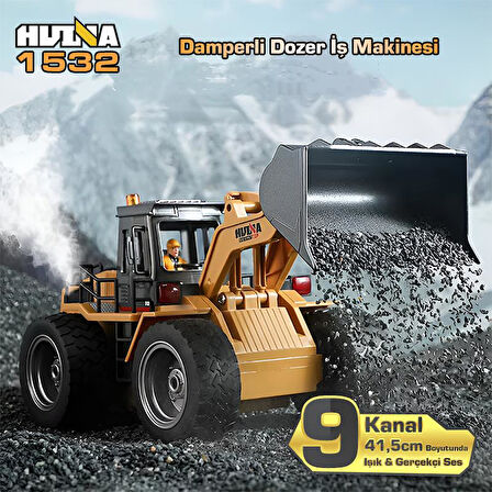 HUINA 1532 1/18 9CH RC Wheel Loader Damper Dozer Kamyon İş Makinesi Kazıcı Uzaktan Kumandalı RC Model -2.4G Gerçekçi Similasyon Ses ve Işık Sistemi