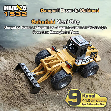 HUINA 1532 1/18 9CH RC Wheel Loader Damper Dozer Kamyon İş Makinesi Kazıcı Uzaktan Kumandalı RC Model -2.4G Gerçekçi Similasyon Ses ve Işık Sistemi