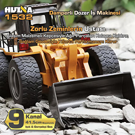 HUINA 1532 1/18 9CH RC Wheel Loader Damper Dozer Kamyon İş Makinesi Kazıcı Uzaktan Kumandalı RC Model -2.4G Gerçekçi Similasyon Ses ve Işık Sistemi