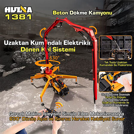 HUINA 1381 1/18 11CH Beton Çimento Dökme Kamyonu İş Makinesi İnşaat Uzaktan Kumandalı RC Model Sarı - 2.4Ghz Gerçekçi Similasyon Ses ve Işık Sistemi