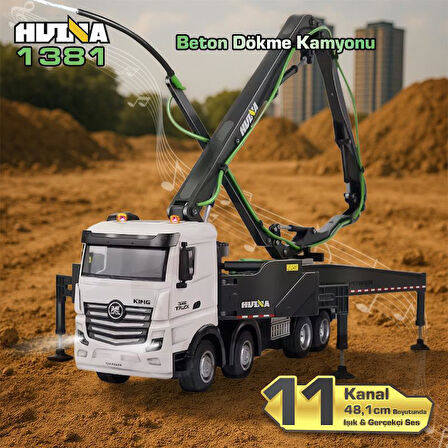 HUINA 1381 1/18 11CH Beton Çimento Dökme Kamyonu İş Makinesi İnşaat Uzaktan Kumandalı RC Model Gri -2.4Ghz Gerçekçi Similasyon Ses ve Işık Sistemi