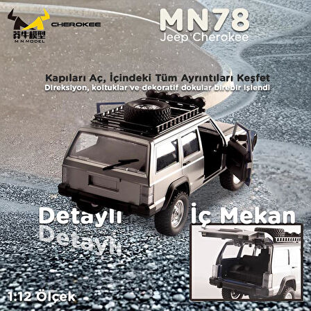 MN Model MN78 1/12 Jeep Cherokee 4x4 RC Model Crawler Offroad Truck Uzaktan Kumandalı Araba RTR Gümüş+Dahili Işık Seti