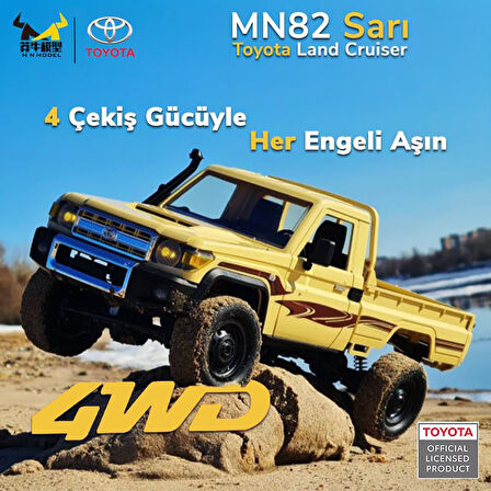 MN Model MN82 1/12 Toyota Land Cruiser LC79 4WD RC Model Crawler Offroad Uzaktan Kumandalı Araba Truck RTR Lisanslı Sarı+Dahili Işık Seti