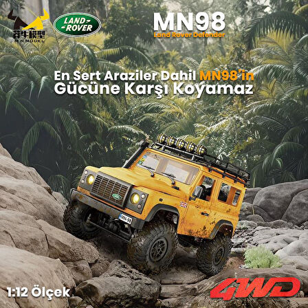 MN Model MN98 V2 1/12 Land Rover Defender D90 4WD RC Model Crawler Offroad Uzaktan Kumandalı Araba Truck RTR Lisanslı Sarı+Dahili Işık Seti