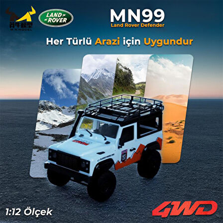 MN Model MN99 V2 1/12 Land Rover Defender D90 4WD RC Model Crawler Offroad Uzaktan Kumandalı Araba Truck RTR Beyaz+Dahili Işık Seti