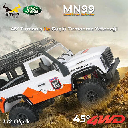 MN Model MN99 V2 1/12 Land Rover Defender D90 4WD RC Model Crawler Offroad Uzaktan Kumandalı Araba Truck RTR Beyaz+Dahili Işık Seti