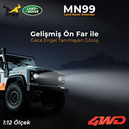 MN Model MN99 V2 1/12 Land Rover Defender D90 4WD RC Model Crawler Offroad Uzaktan Kumandalı Araba Truck RTR Beyaz+Dahili Işık Seti