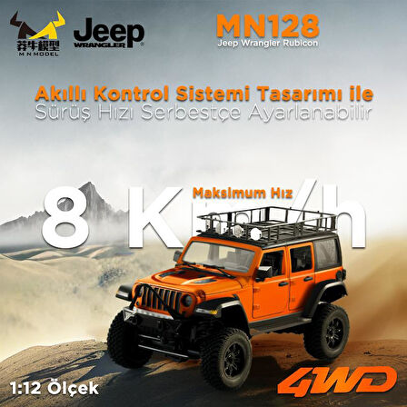 MN Model MN128 1/12 Jeep Wrangler Rubicon 4WD RC Model Crawler Offroad Truck Uzaktan Kumandalı Araba RTR Turuncu+Dahili Işık Seti MN-128